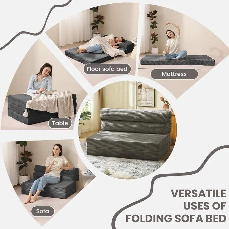 Folding Sofa Bed Convertible Sleeper Chair With Pillow Grey