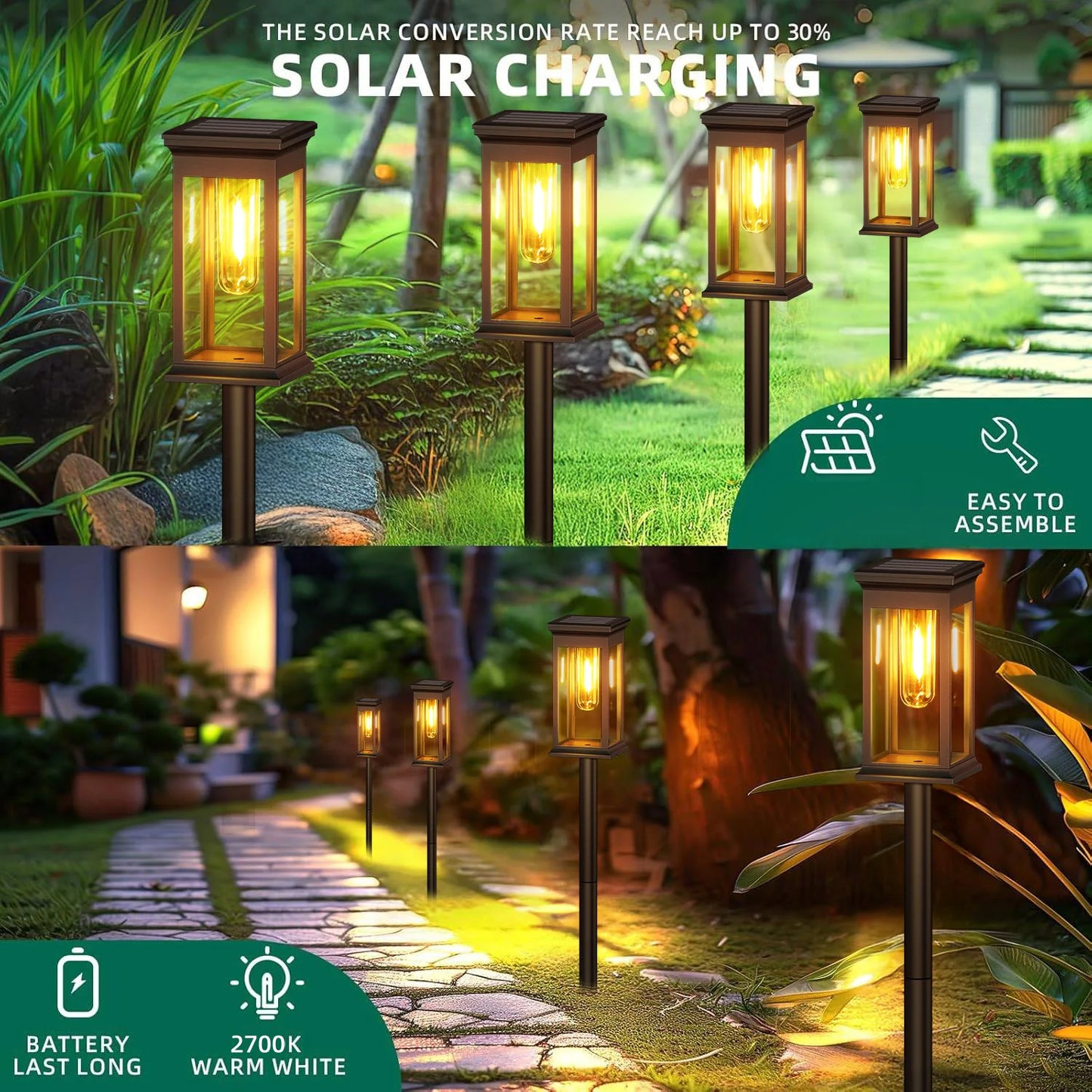 Upgraded Solar Lights 2700K Warm White for Yard Walkway