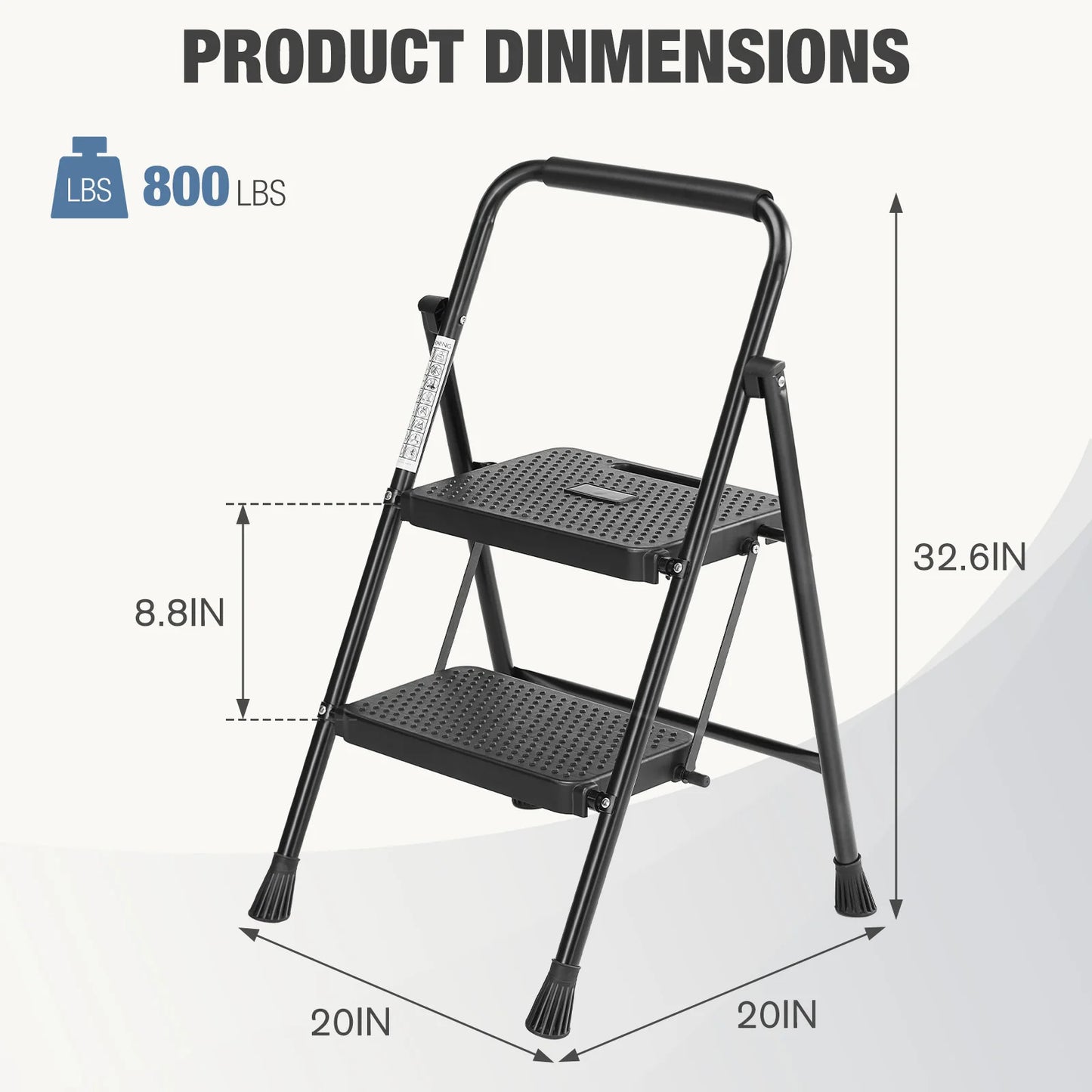 JHK Folding Step Ladder Stool With Anti Slip Pedals 800lbs