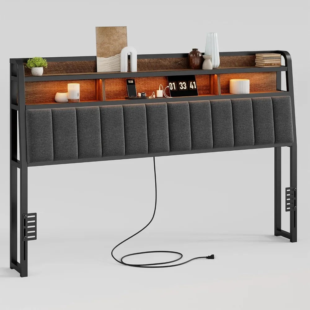 Ergonomic King Size Headboard, with 2 Tier Storage and USB Ports