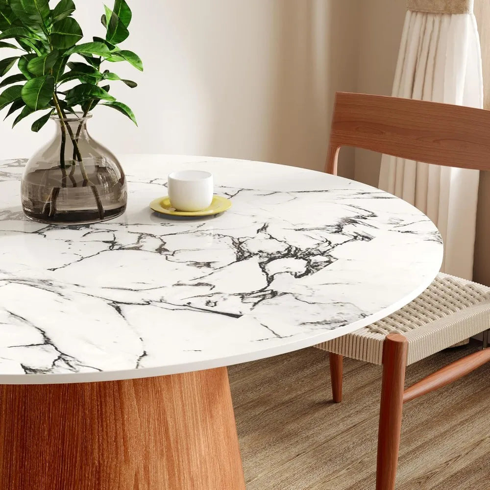 39" Round Dining Table Stone Top With Black Marble Look