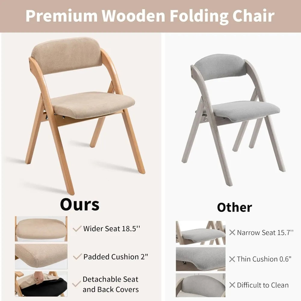 Folding Padded Chair, Set of Two Wooden Stackable Chairs