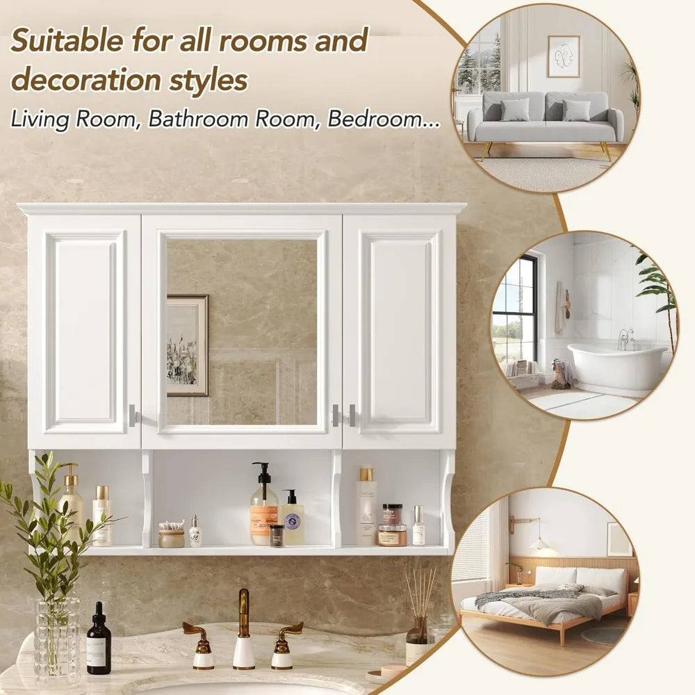 White Bathroom Wall Cabinet With Mirror And Adjustable Shelf