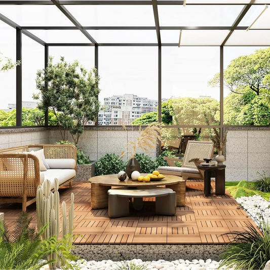 Acacia Wood Interlocking Deck Tiles 12x12 Outdoor All Weather Flooring