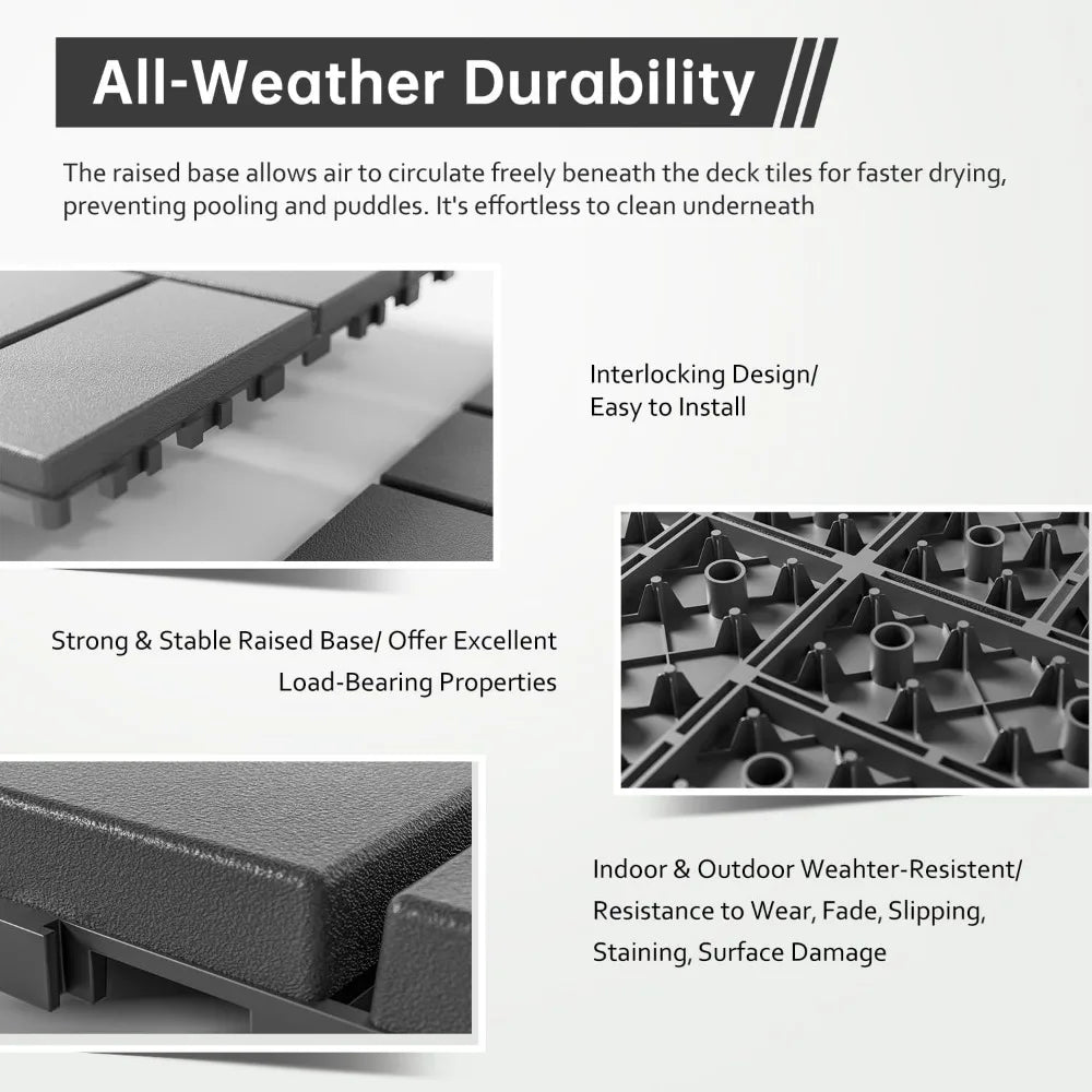 Interlocking Patio Deck Tiles 12x12 Outdoor Weather Resistant 44 Pieces