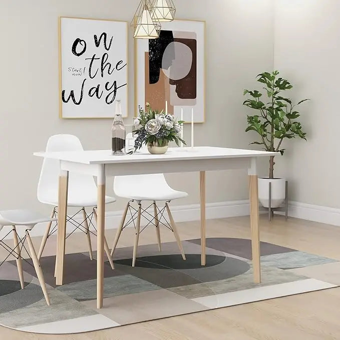 White Wood Dining Table Modern Rectangular Kitchen Table
