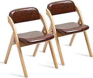 Folding Padded Chair, Set of Two Wooden Stackable Chairs