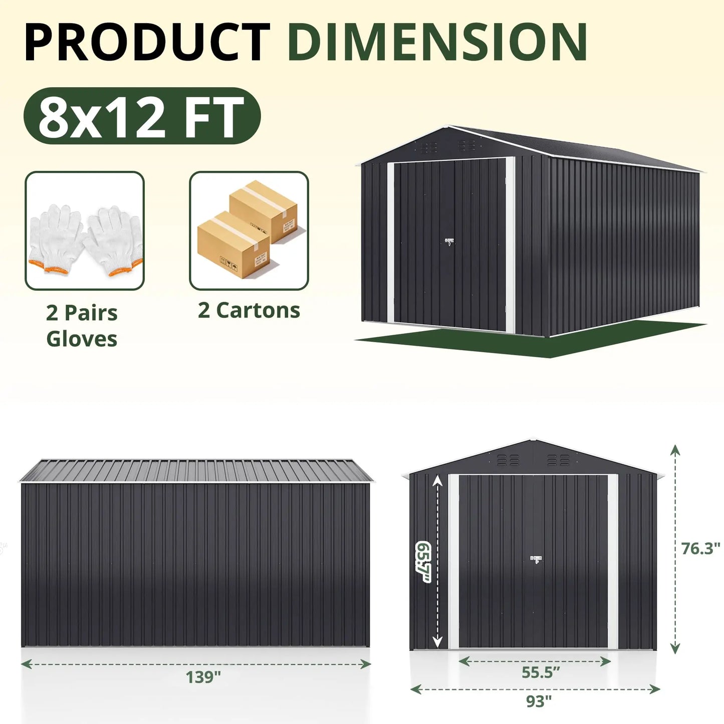 Polar Aurora 8x12 Outdoor Storage Shed With Upgraded Frame