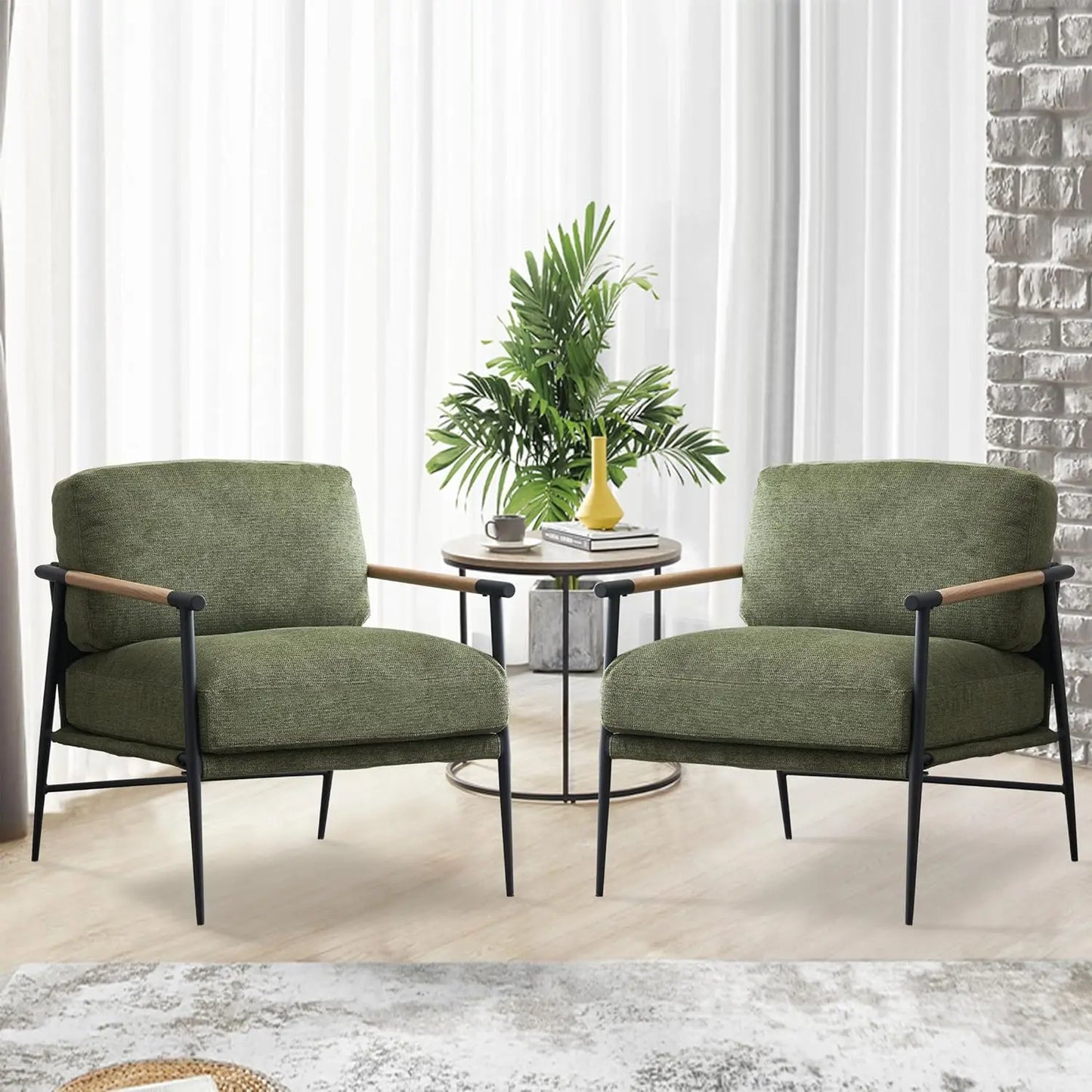 Mid Century Modern Chenille Accent Armchair With Metal Legs