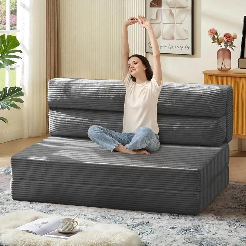 Folding Sofa Bed Convertible Sleeper Chair With Pillow Grey