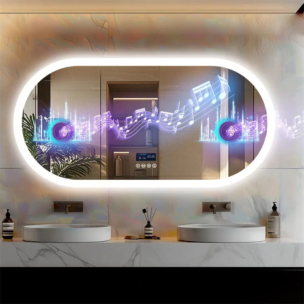 Oval LED Vanity Mirror With Bluetooth And Digital Display