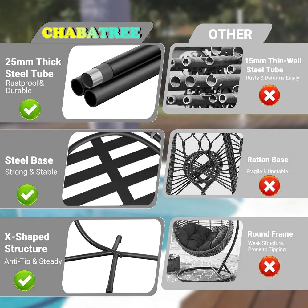 Rattan Wicker Swing Egg Chair with Stand, Aluminum Frame