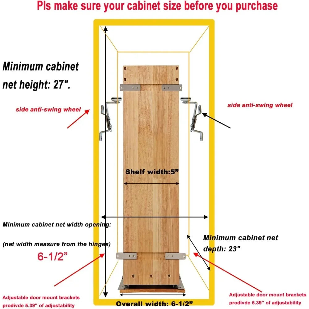 Pull-Out Spice Rack Organizer for Cabinet, (5" W x 21.9" D x 25.2" H) Multi-Use Wood Pull Out Cabinet Organizer (Slide Out)
