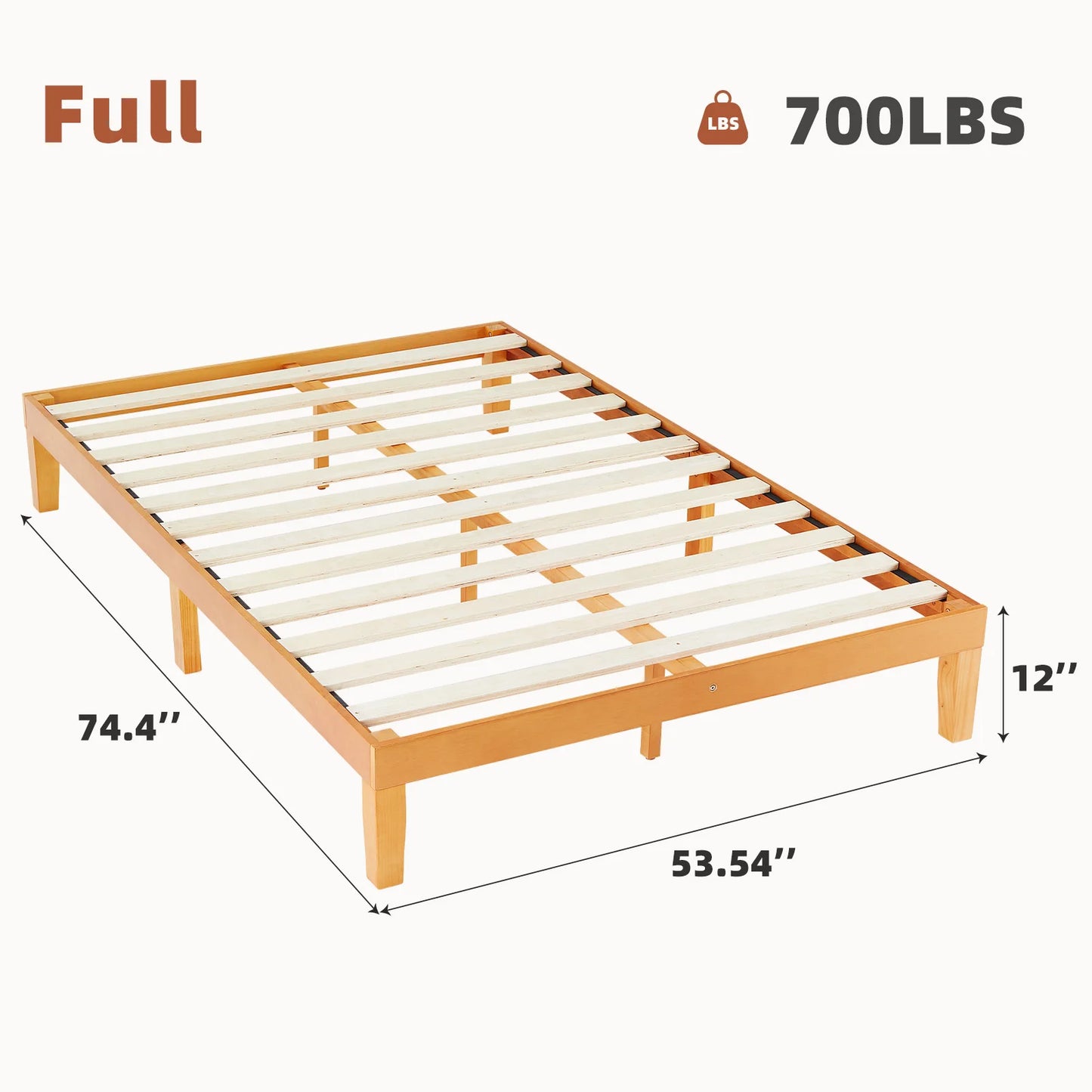 JHK Solid Wood Bed Frame With Slat Support No Box Spring