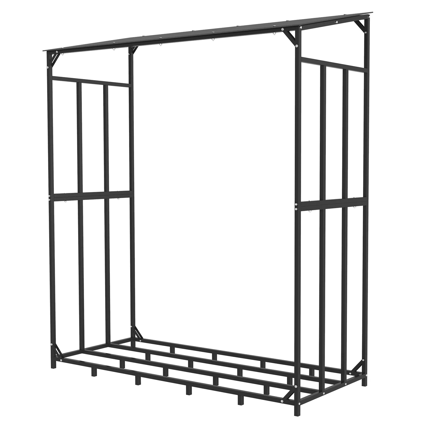 Heavy Duty Outdoor Iron Firewood Storage Rack With Top Cover
