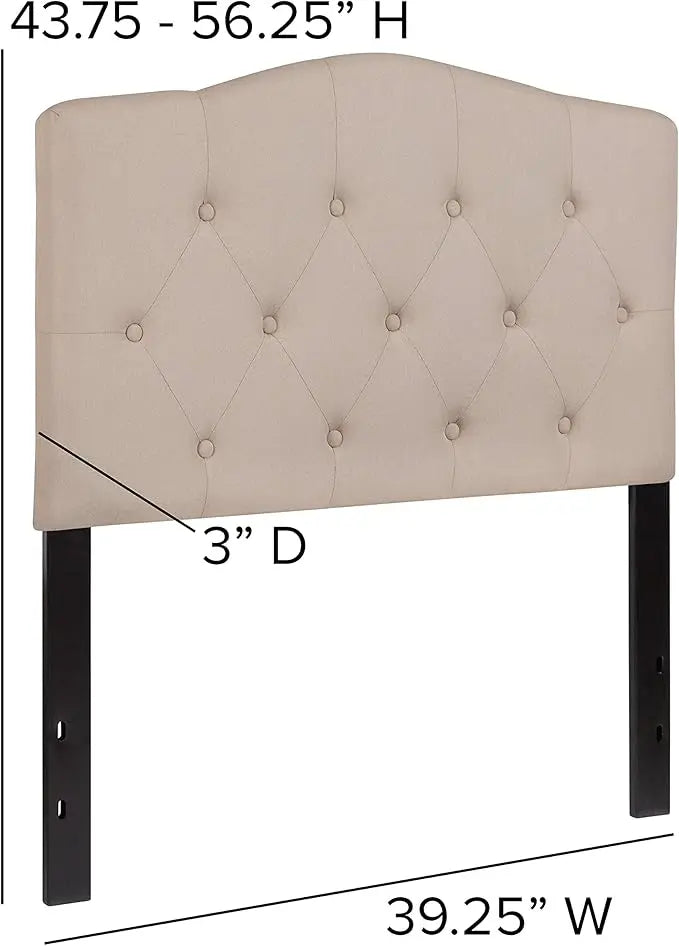 Tufted Upholstered Twin Size Headboard in Beige Fabric