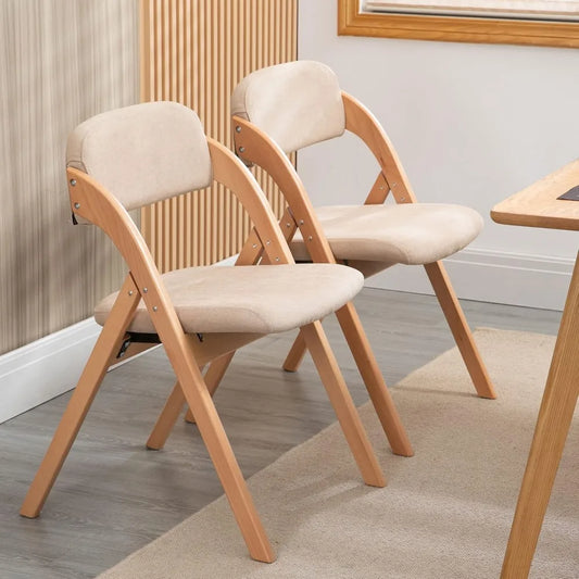 Folding Padded Chair, Set of Two Wooden Stackable Chairs