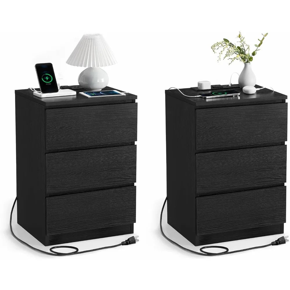 Nightstands, Set of 2 with Charging Station and USB Ports