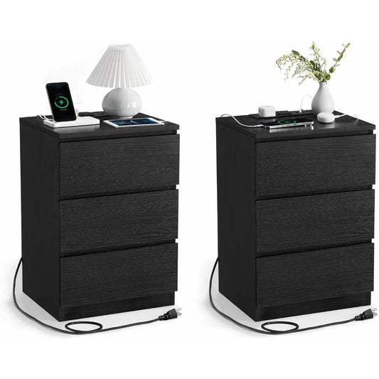 Nightstands, Set of 2 with Charging Station and USB Ports