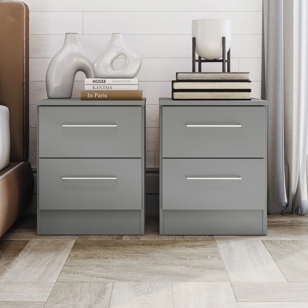 Two Drawer Nightstands Set Of 2 Modern Gray Bedside Tables