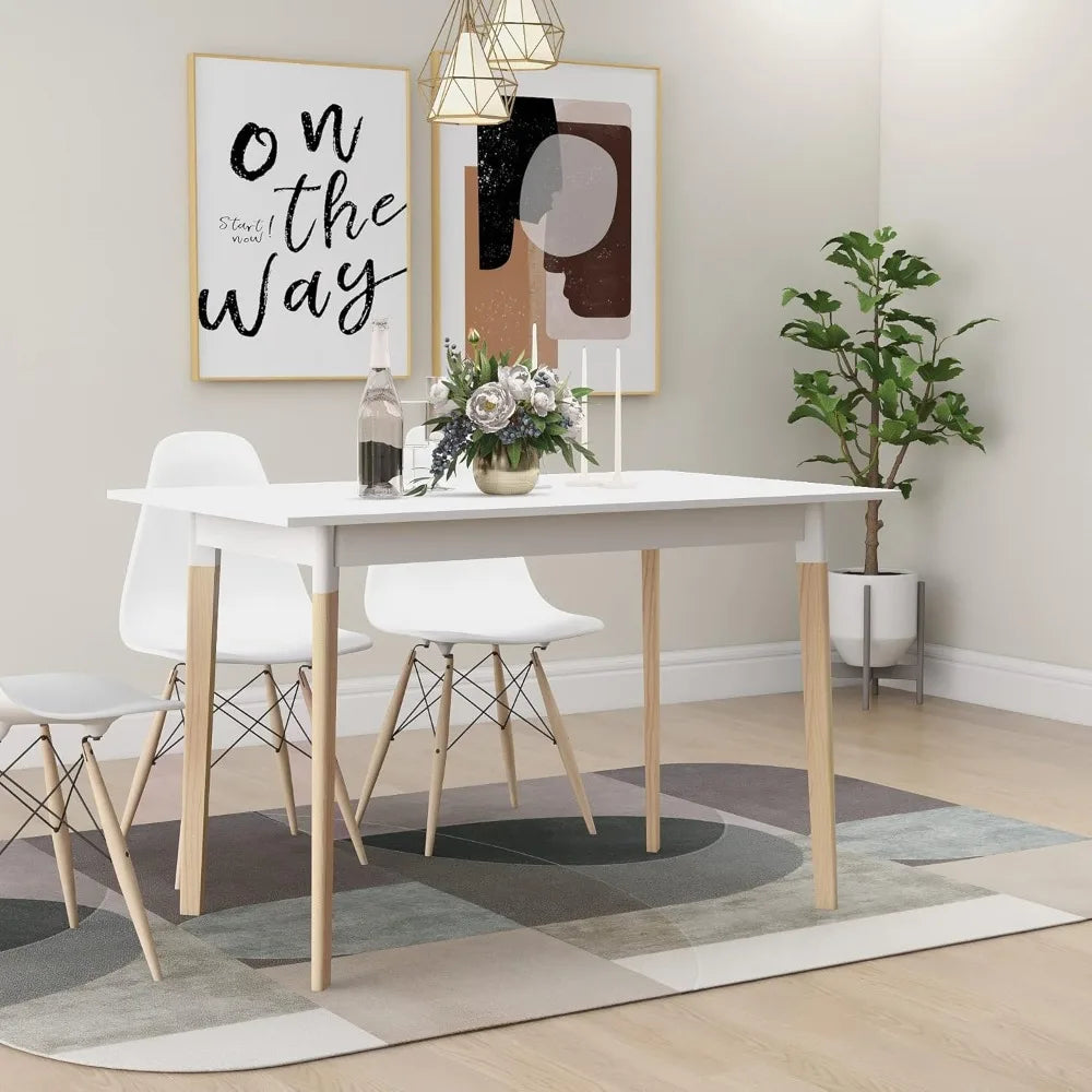 White Wood Dining Table Modern Rectangular Kitchen Table