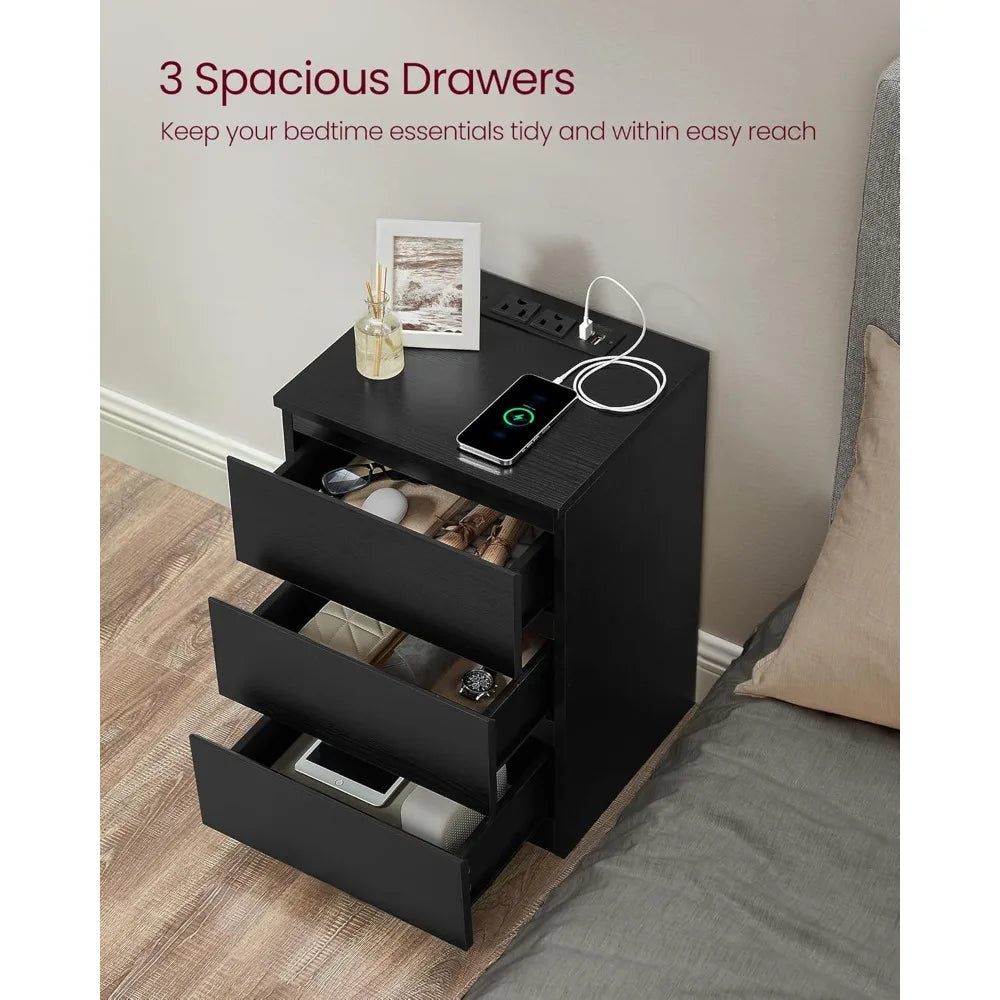 Nightstands, Set of 2 with Charging Station and USB Ports