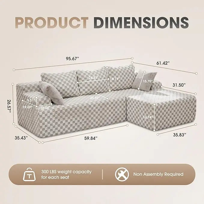 Modular L Shaped 3 Seat Sectional With Memory Foam Storage