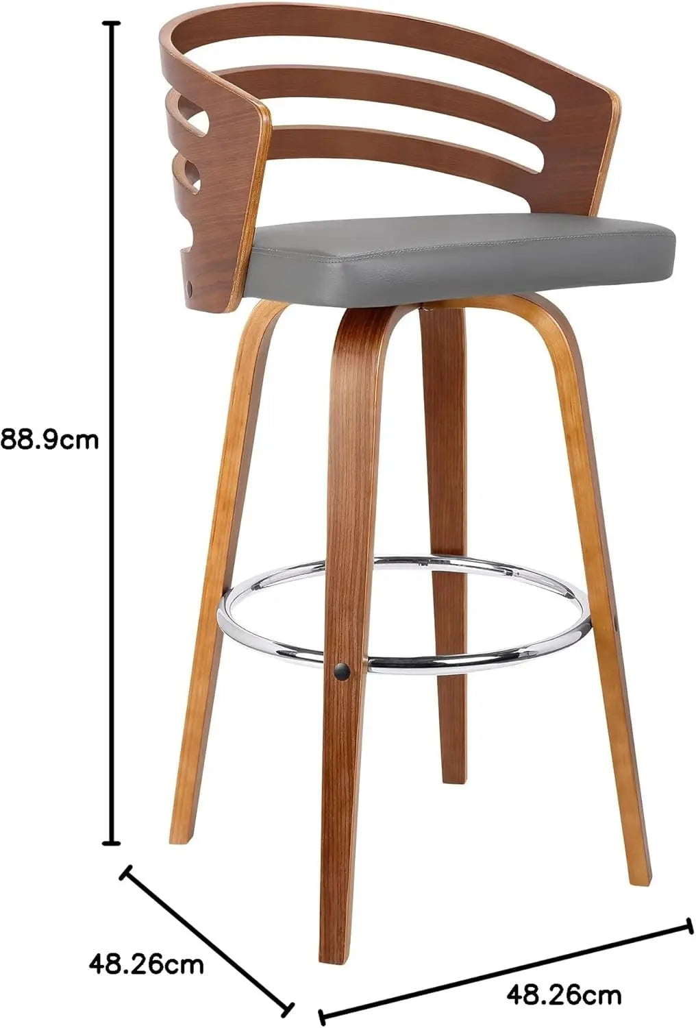 Modern Bar Stool 26 Inch Swivel Grey Faux Leather Walnut