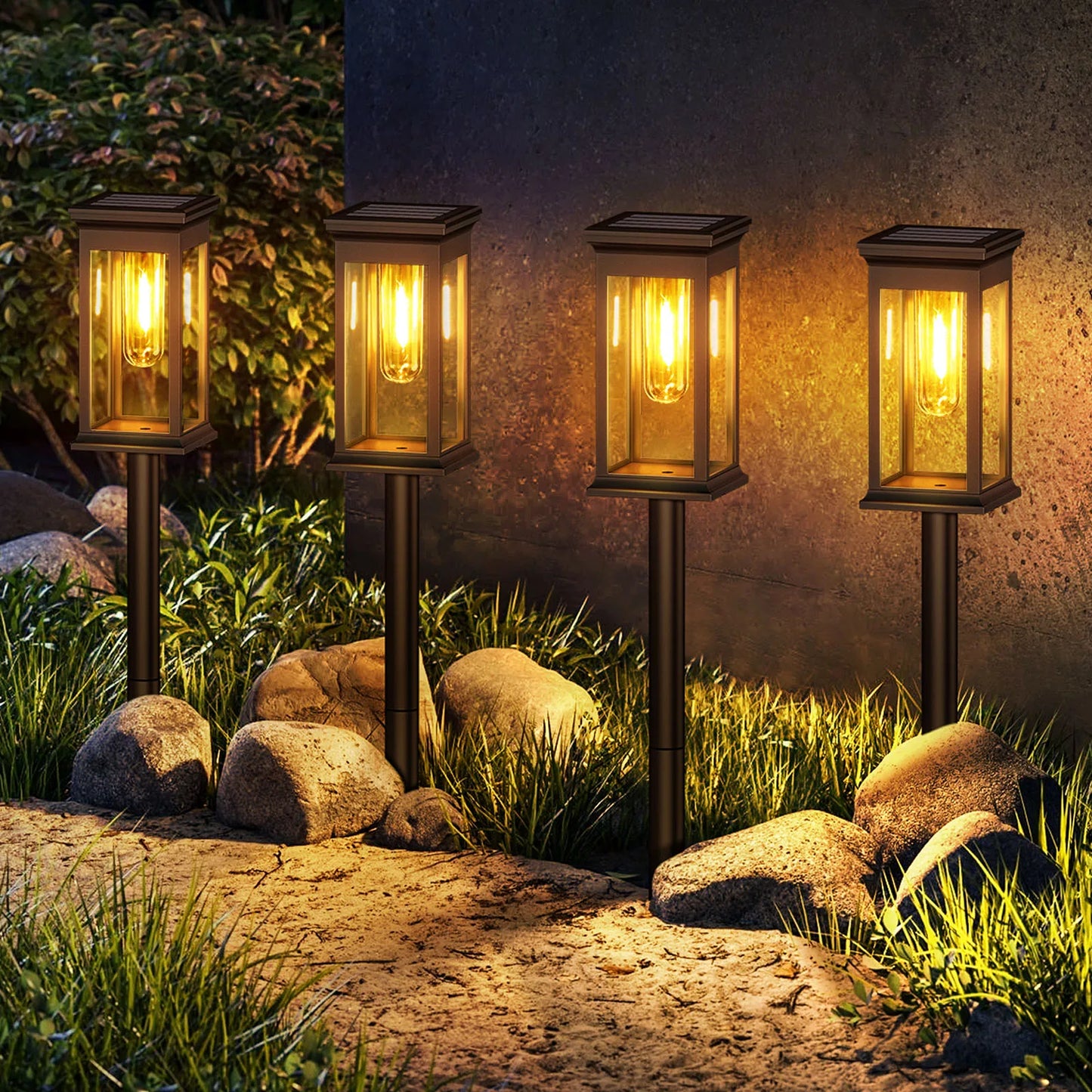 6 or 12 Pack [Upgraded] Solar Lights, 2700K Warm White, Super Bright 12Hrs, for Yard/Garden Walkway