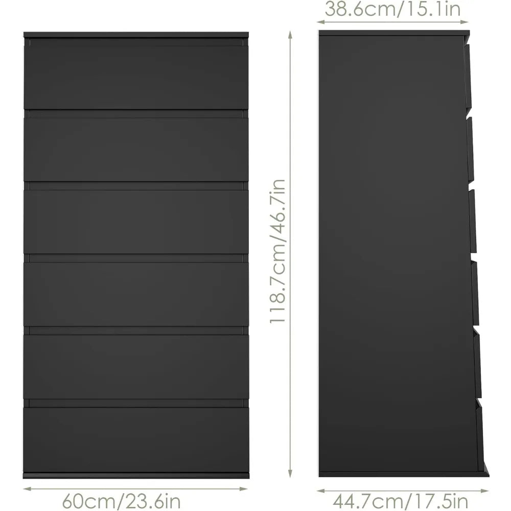 Modern 6 Drawers Dresser Tall Chest Wood With Sliding Rails