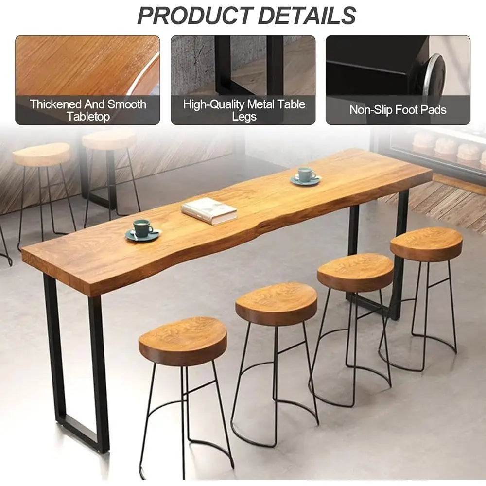 Rustic Bar Height Pub Table With Metal Legs Solid Wood