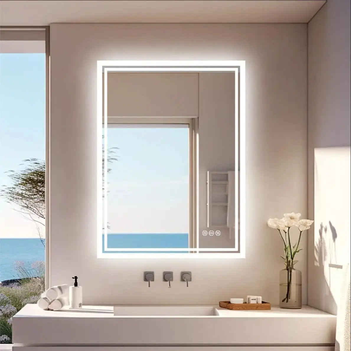 Rectangular LED Wall Mounted Vanity Mirror With Anti Fog
