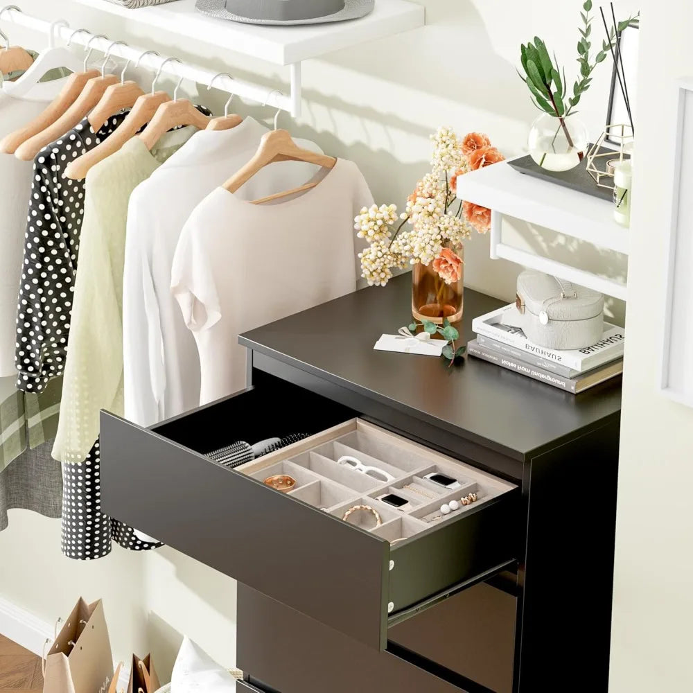 Modern 6 Drawers Dresser Tall Chest Wood With Sliding Rails