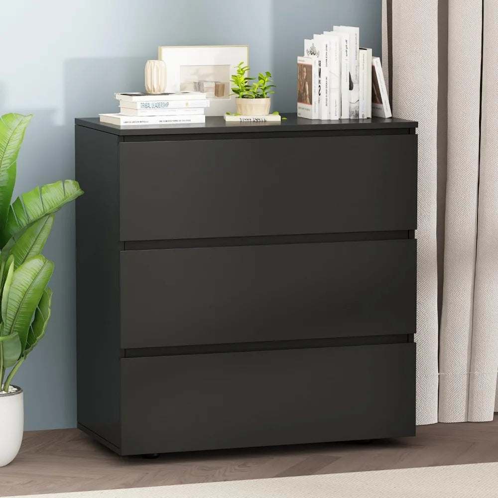 Modern Black Three Drawer Dresser For Bedroom Storage