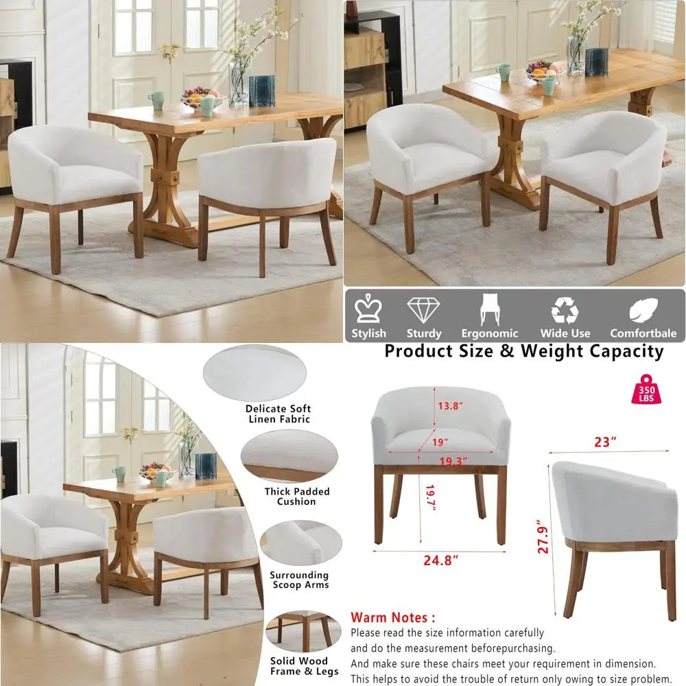 Linen Upholstered Solid Wood Dining Chairs Farmhouse Set