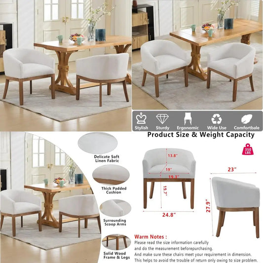 Linen Upholstered Solid Wood Dining Chairs Farmhouse Set