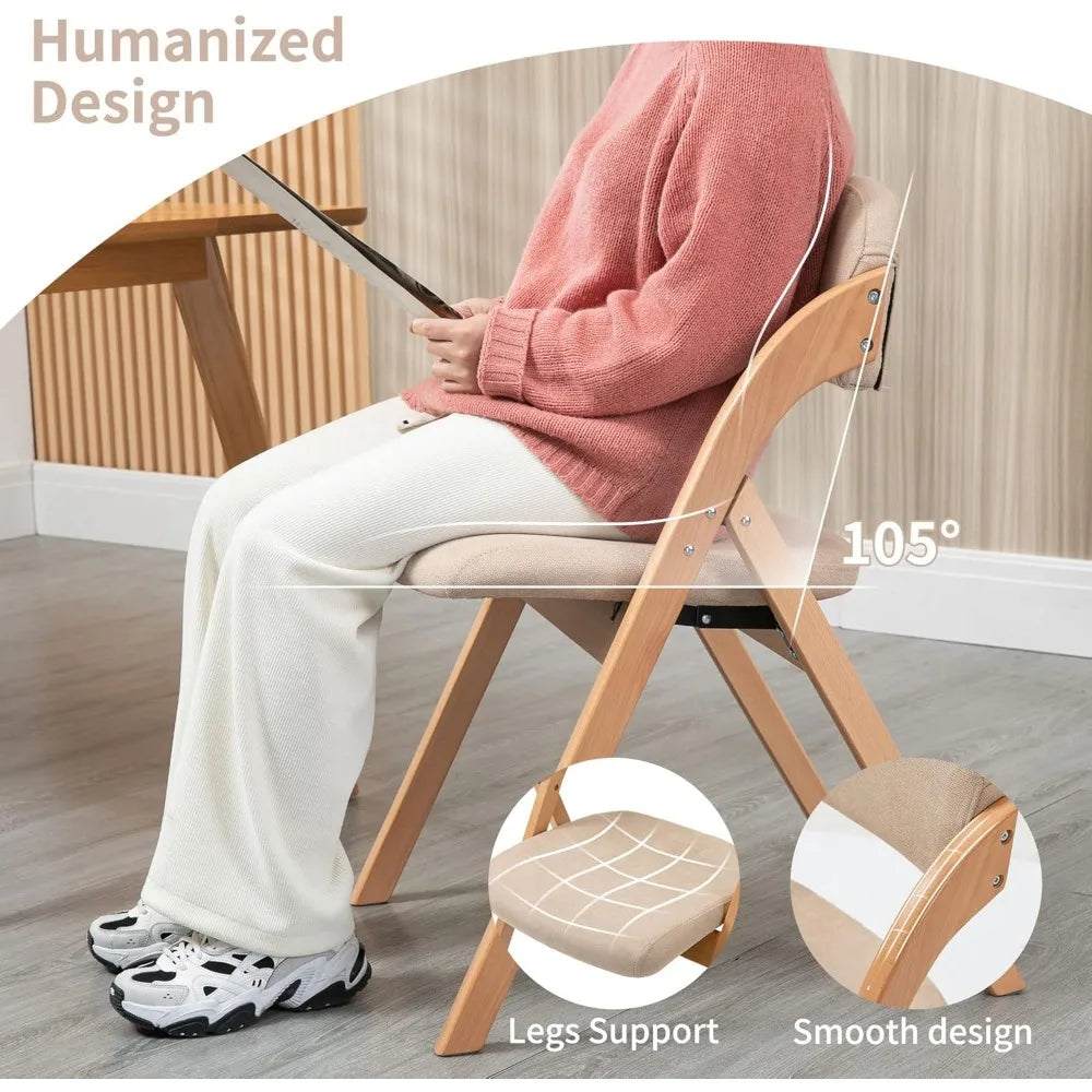 Folding Padded Chair, Set of Two Wooden Stackable Chairs