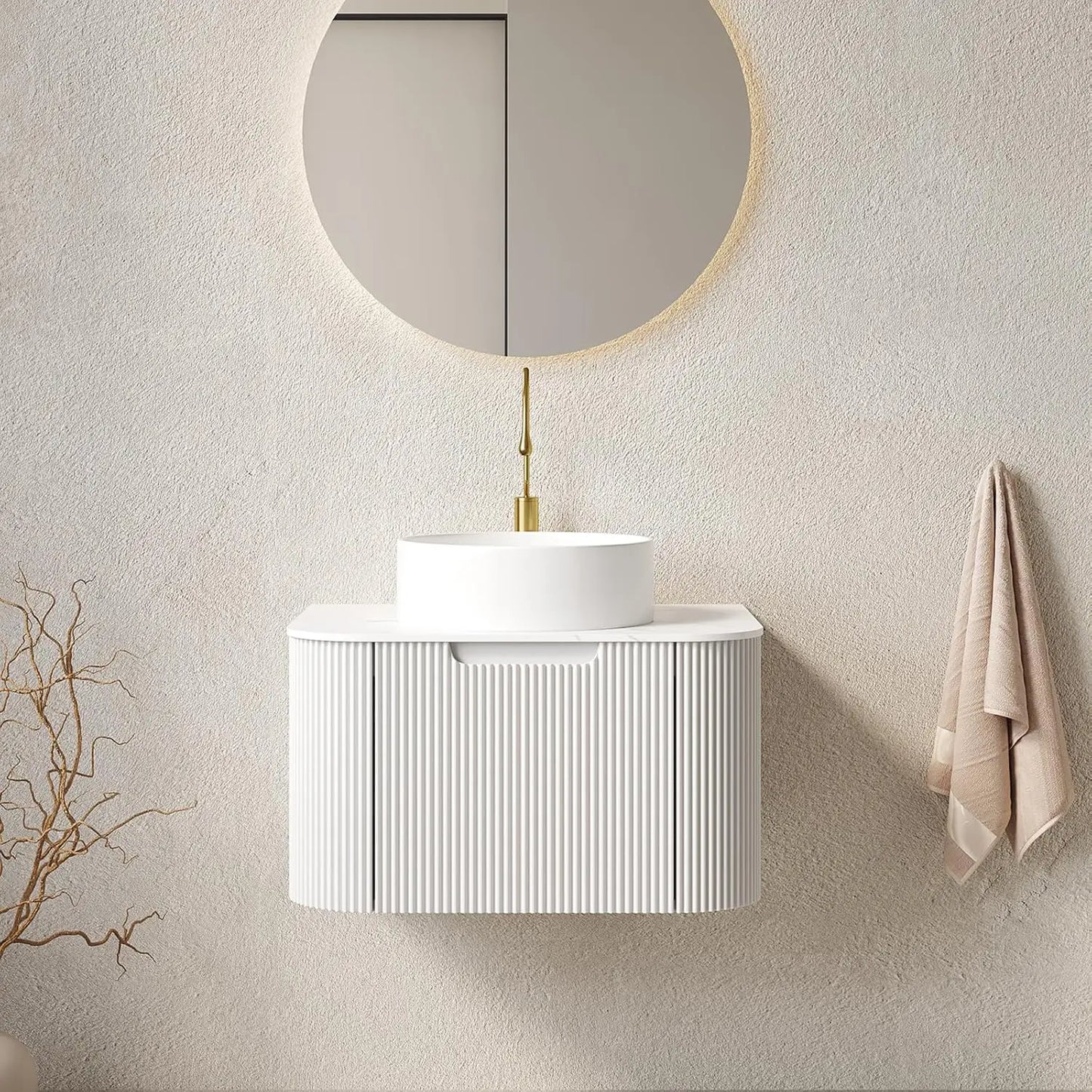 24" Solid Wood Floating Vanity With Sink Modern Cabinet