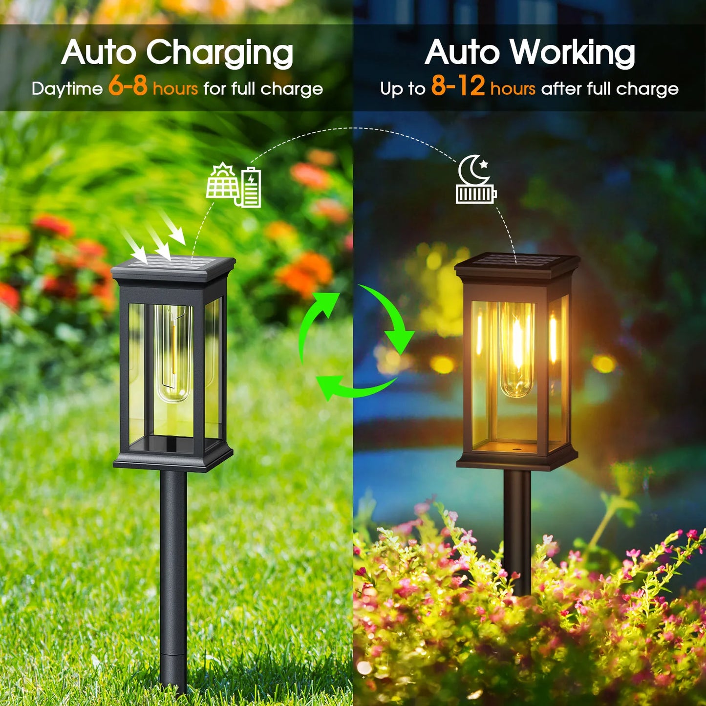 6 or 12 Pack [Upgraded] Solar Lights, 2700K Warm White, Super Bright 12Hrs, for Yard/Garden Walkway