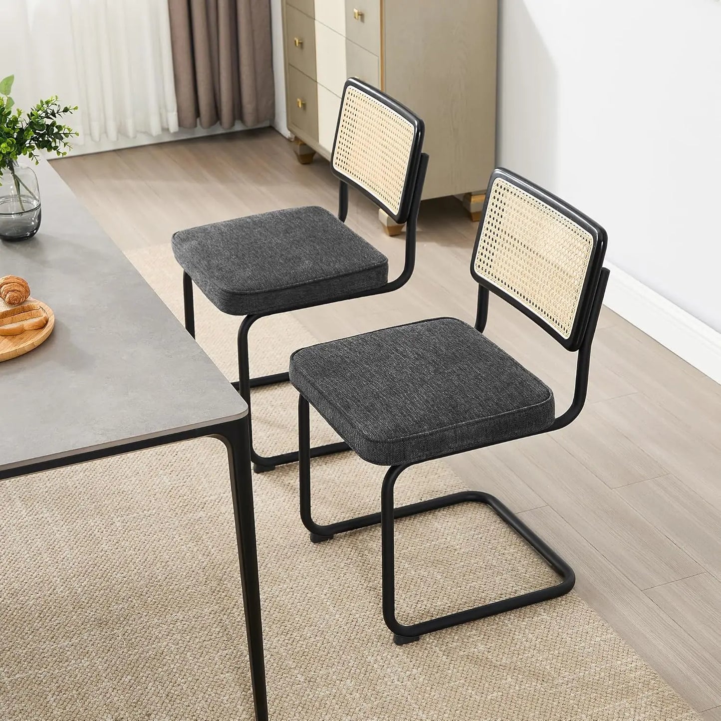 Natural Rattan Dining Chairs Four With Solid Wood Back