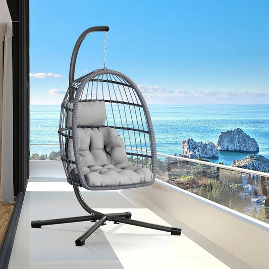 Rattan Wicker Swing Egg Chair with Stand, Aluminum Frame