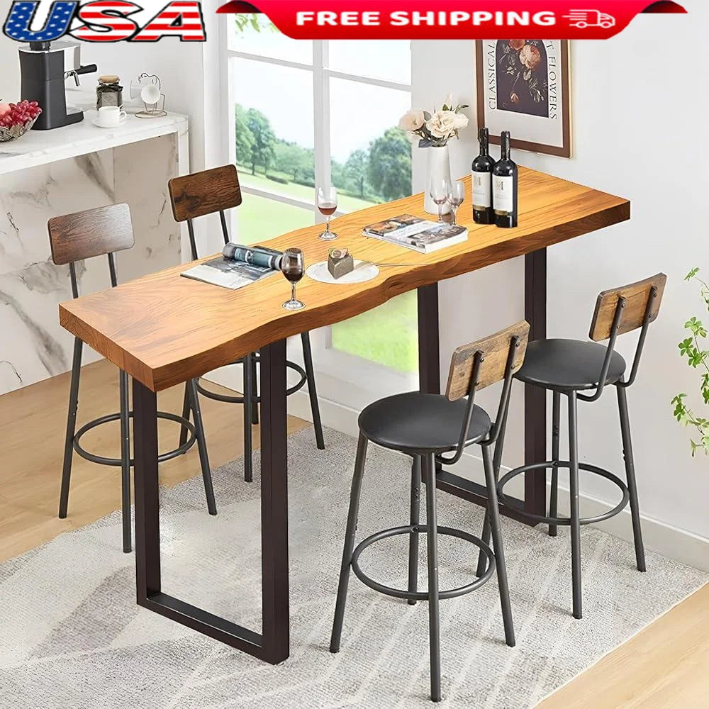 Rustic Bar Height Pub Table With Metal Legs Solid Wood