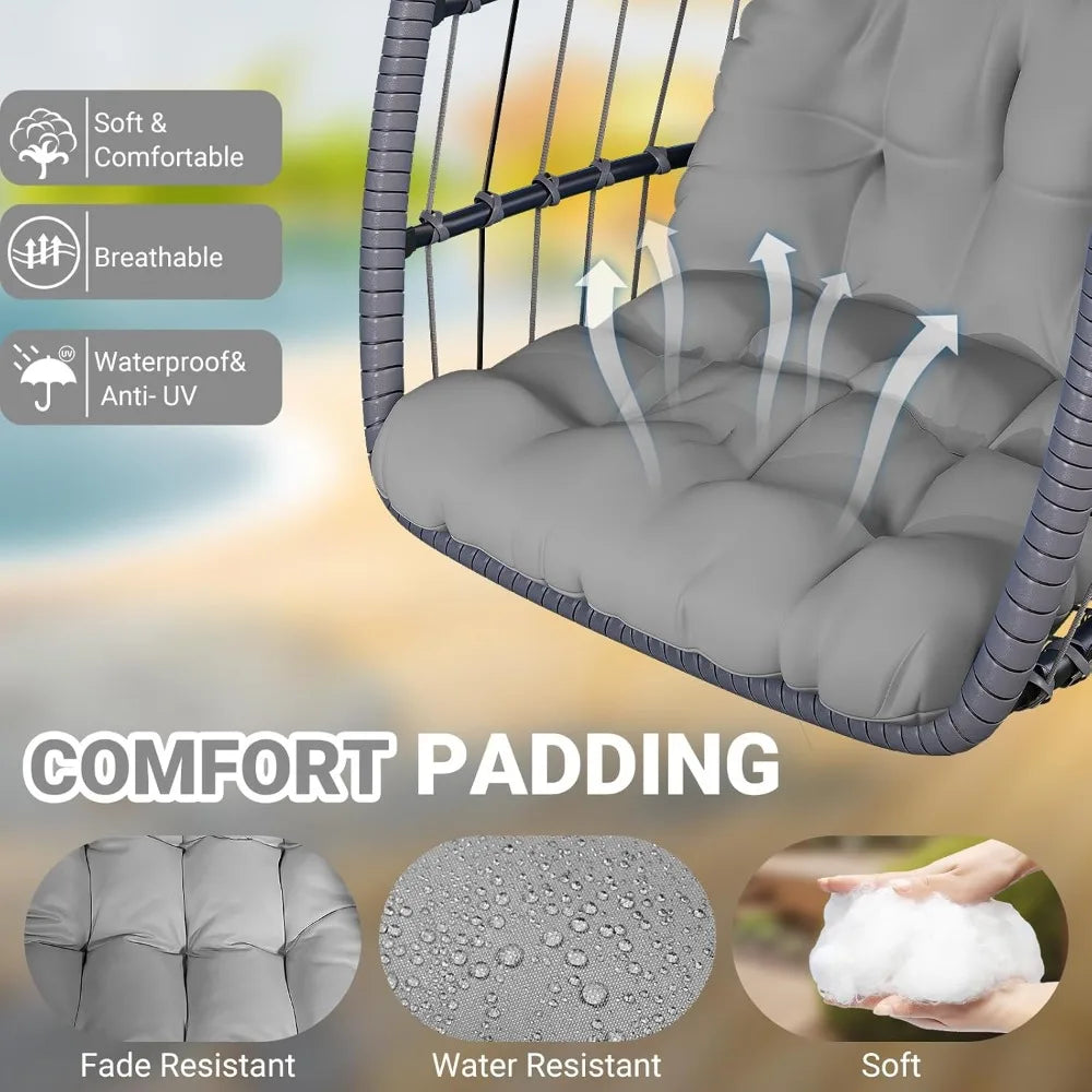 Rattan Wicker Swing Egg Chair with Stand, Aluminum Frame