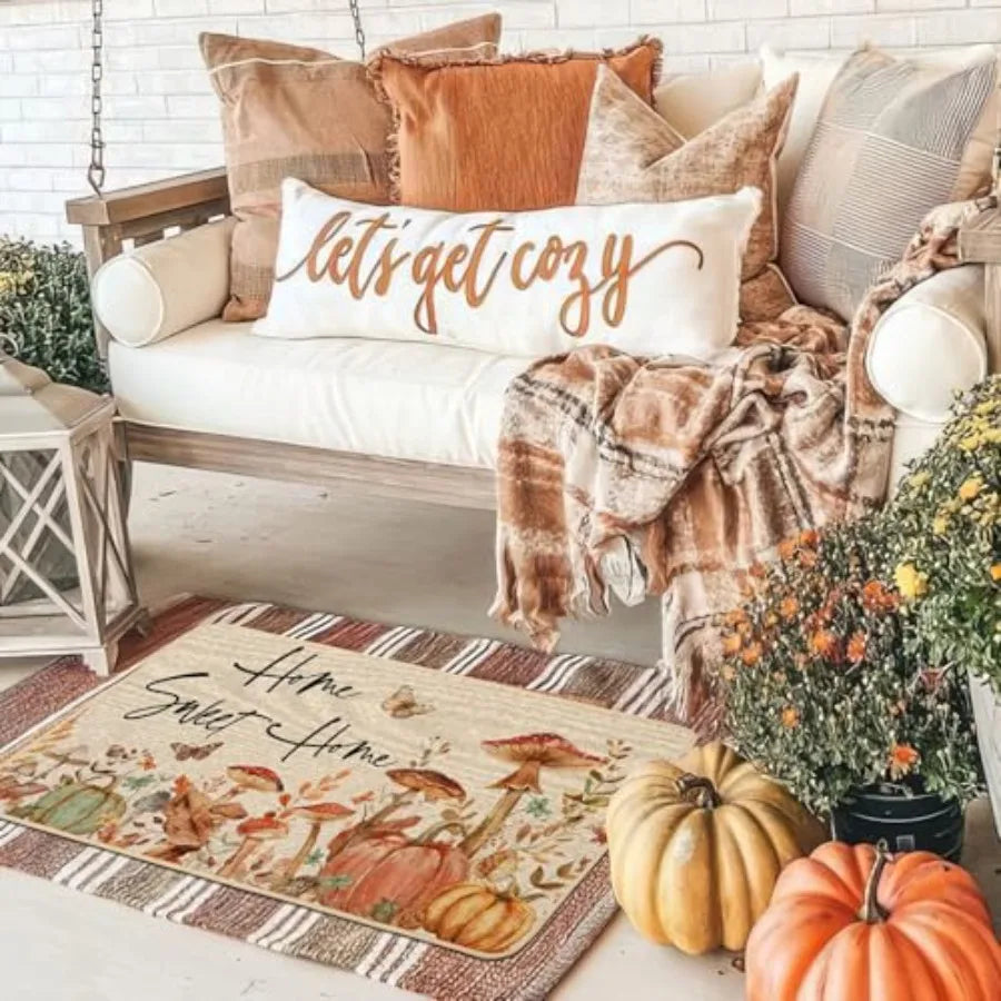 Fall Pumpkins Doormat, Decorative Front Door Mat, Non-Slip Rubber