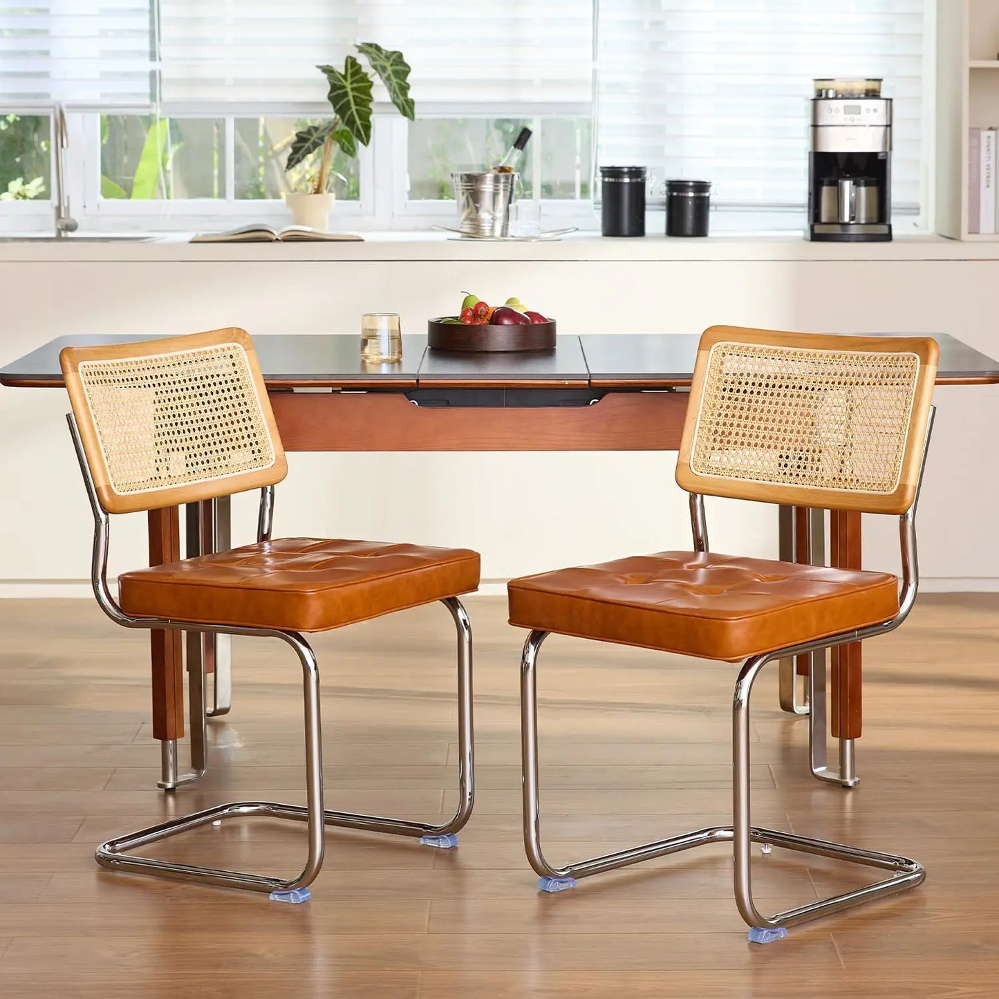 Brown Rattan Dining Chairs Set Of Four With Mesh Back