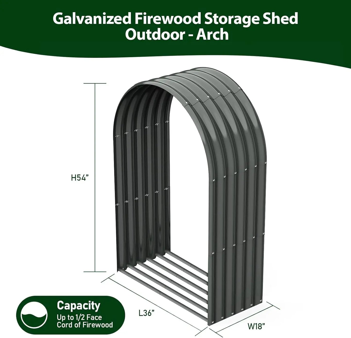 Galvanized Steel Firewood Shed And Log Rack - Arch Gray