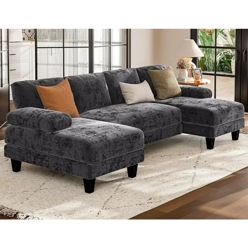 Grey U Shaped Sectional Sofa 111 Inch With Double Chaise