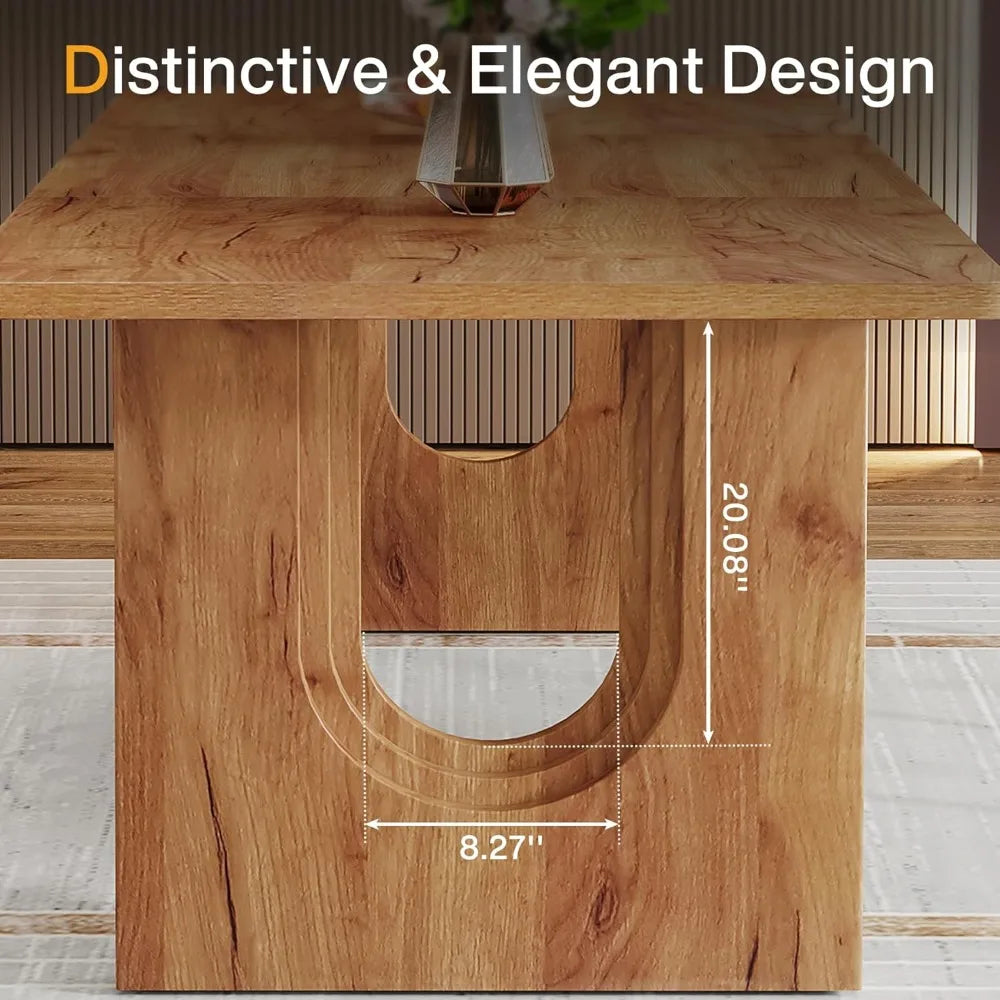 Modern Dining Table For Six To Eight 71in Wood Pedestal