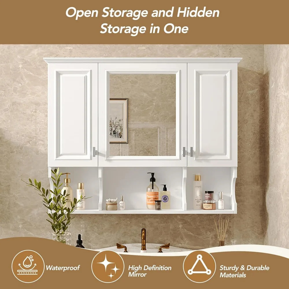White Bathroom Wall Cabinet With Mirror And Adjustable Shelf