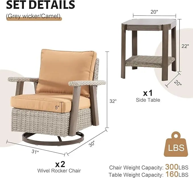 3 Piece Patio Set With High Back Rattan Glider Chairs